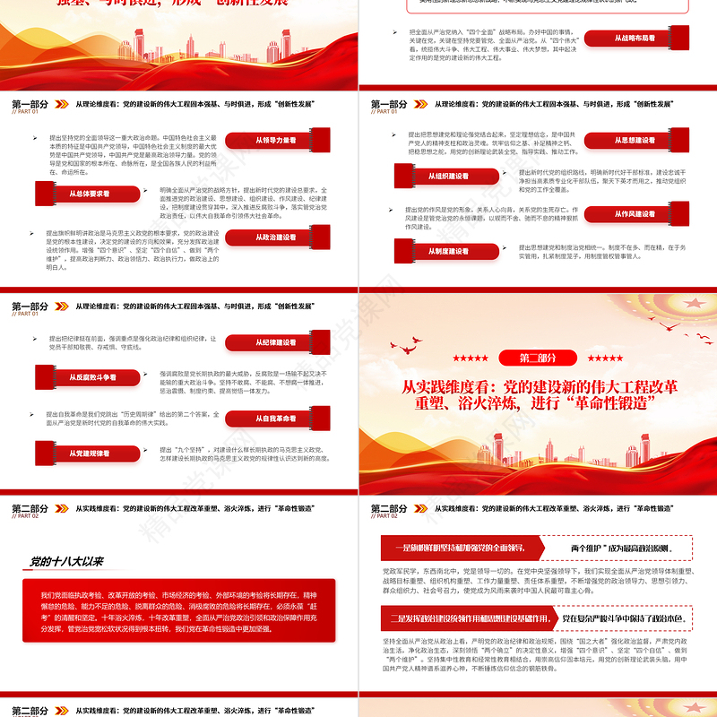 “三个维度”标注新时代党的建设历史性成就PPT红色大气党员干部学习教育专题党课