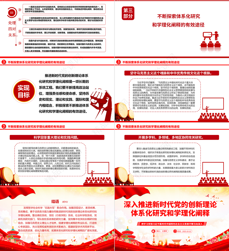 2024深入推进新时代党的创新理论体系化研究和学理化阐释ppt党政简洁风把学习贯彻习近平新时代中国特色社会主义思想不断引向深入党员干部新时代党课课件