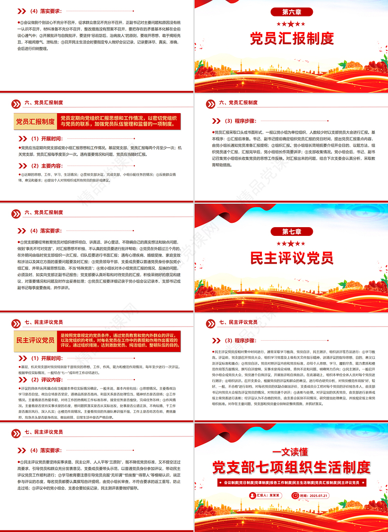 2025党支部七项组织生活制度PPT微党课