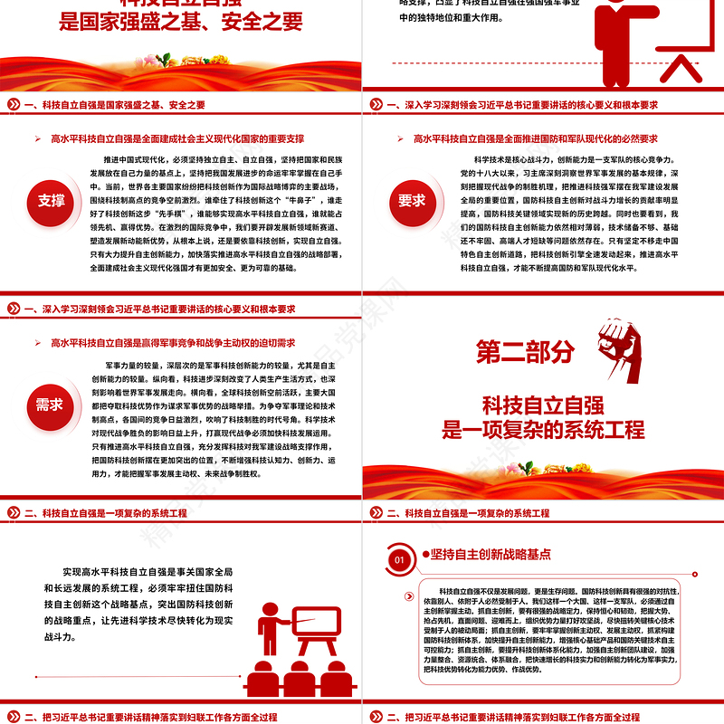 2023推进高水平科技自立自强ppt大气精美习近平新时代科技强军战略思想军队基层党组织党支部党员学习培训微党课