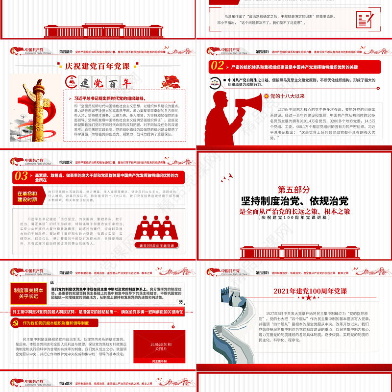 2021从百年党史看党的独特优势PPT简洁风建党100周年党史教育专题党课课件