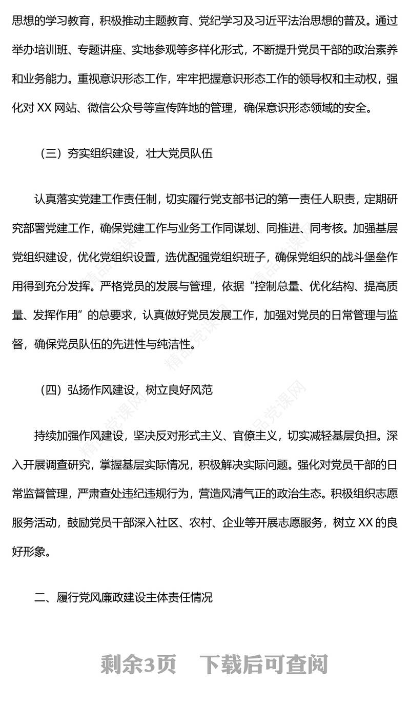 2024年党支部书记述职述廉报告模板