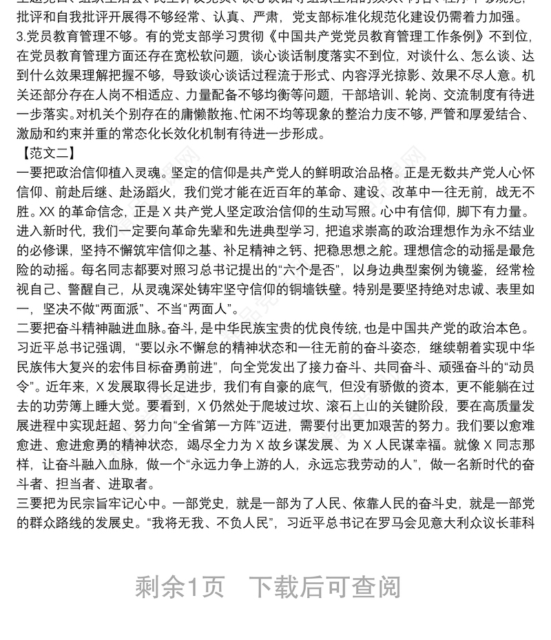 各党支部检视整改主题教育清单