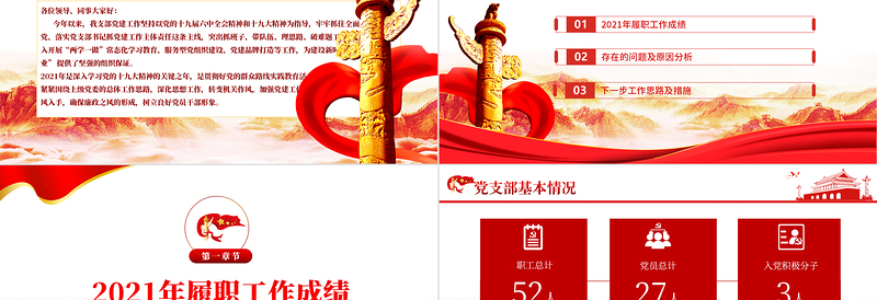 2022年中党建工作总结PPT红色大气基层党组织党支部工作汇报年度述职报告模板