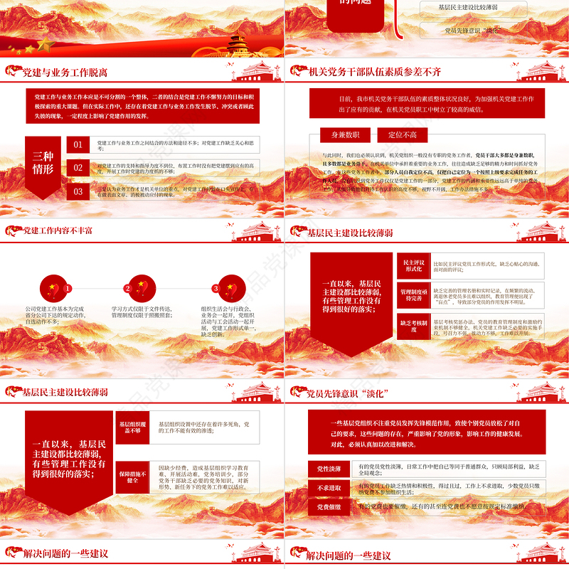 2022年中党建工作总结PPT红色大气基层党组织党支部工作汇报年度述职报告模板