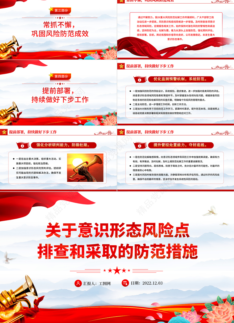 2022关于意识形态风险点排查和采取的防范措施PPT大气精美党员干部学习教育专题党课模板