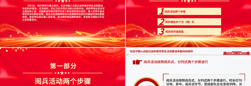 红色精美抗战胜利纪念日大阅兵PPT纪念中国人民抗日战争暨世界反法西斯战争胜利80周年课件