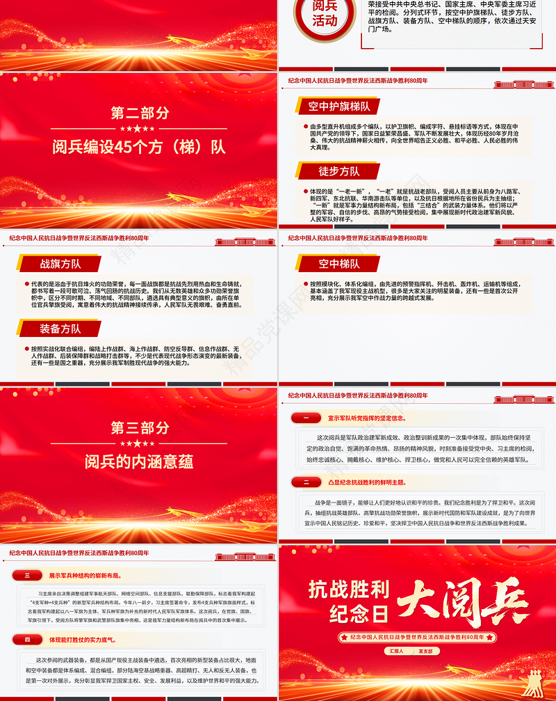 红色精美抗战胜利纪念日大阅兵PPT纪念中国人民抗日战争暨世界反法西斯战争胜利80周年课件