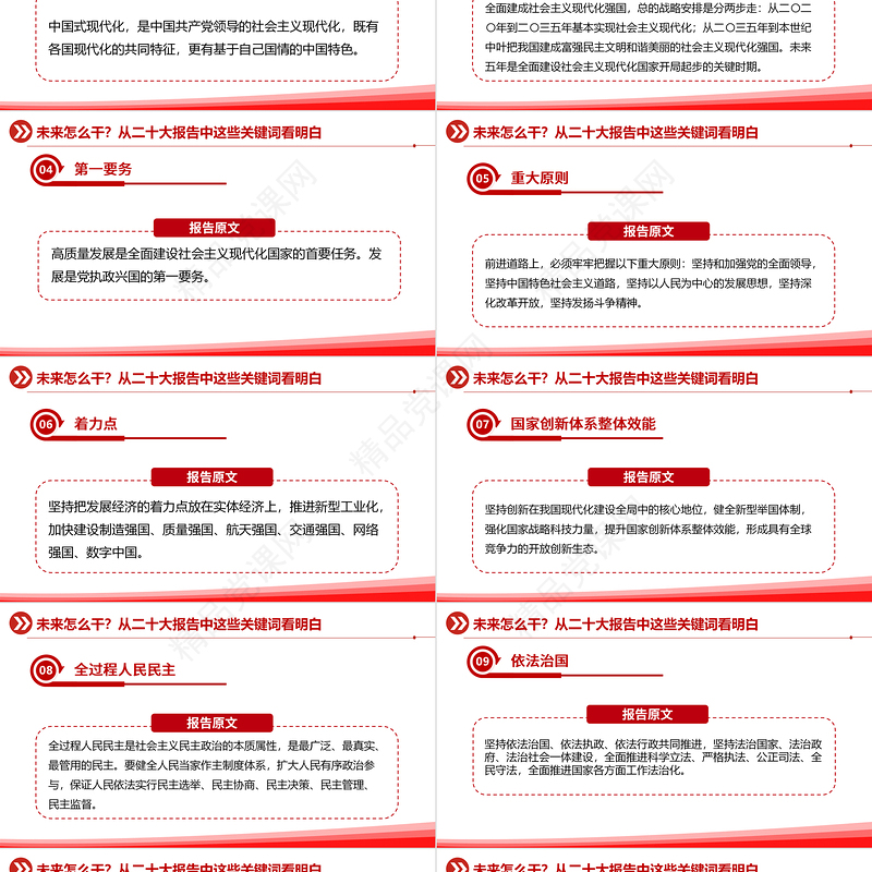 未来怎么干从二十大报告中这些关键词看明白PPT党政风优质20大报告中的关键词学习解读微党课课件