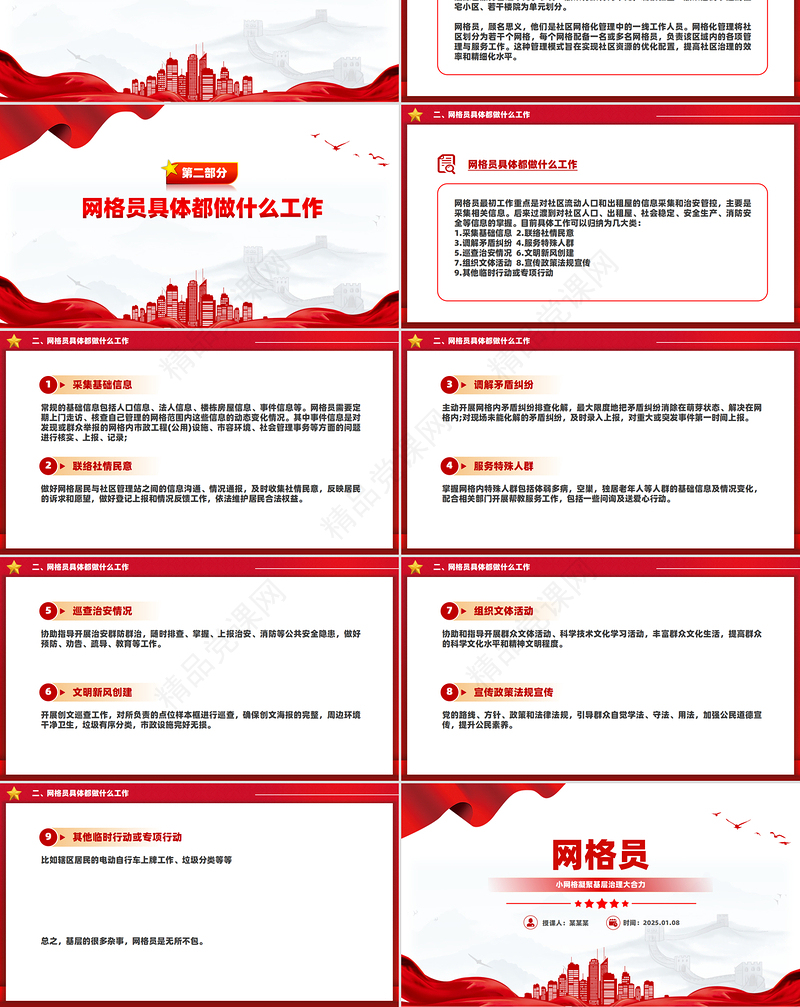 2025网格员PPT党政风小网格凝聚基层治理大合力课件