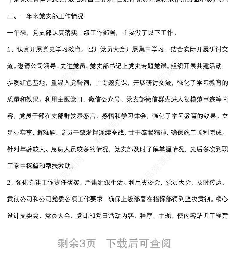 年度组织生活会党支部委员会年度工作报告