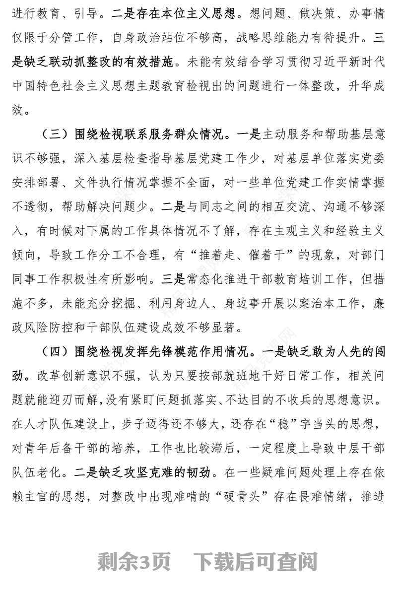 组织生活会个人对照检查材料PPT优质简约党支部班子成员发言材料(讲稿)