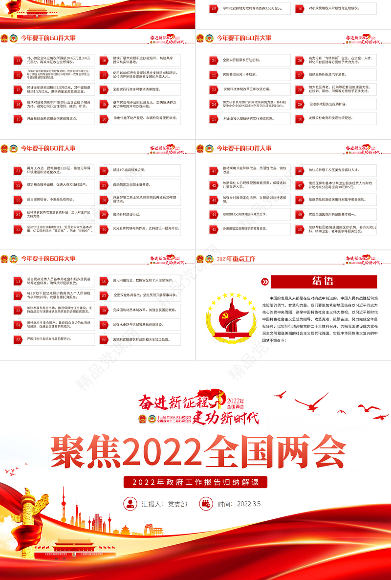 聚焦全国两会PPT党政风精品学习贯彻全国政协常委会工作报告重点内容专题党课课件模板