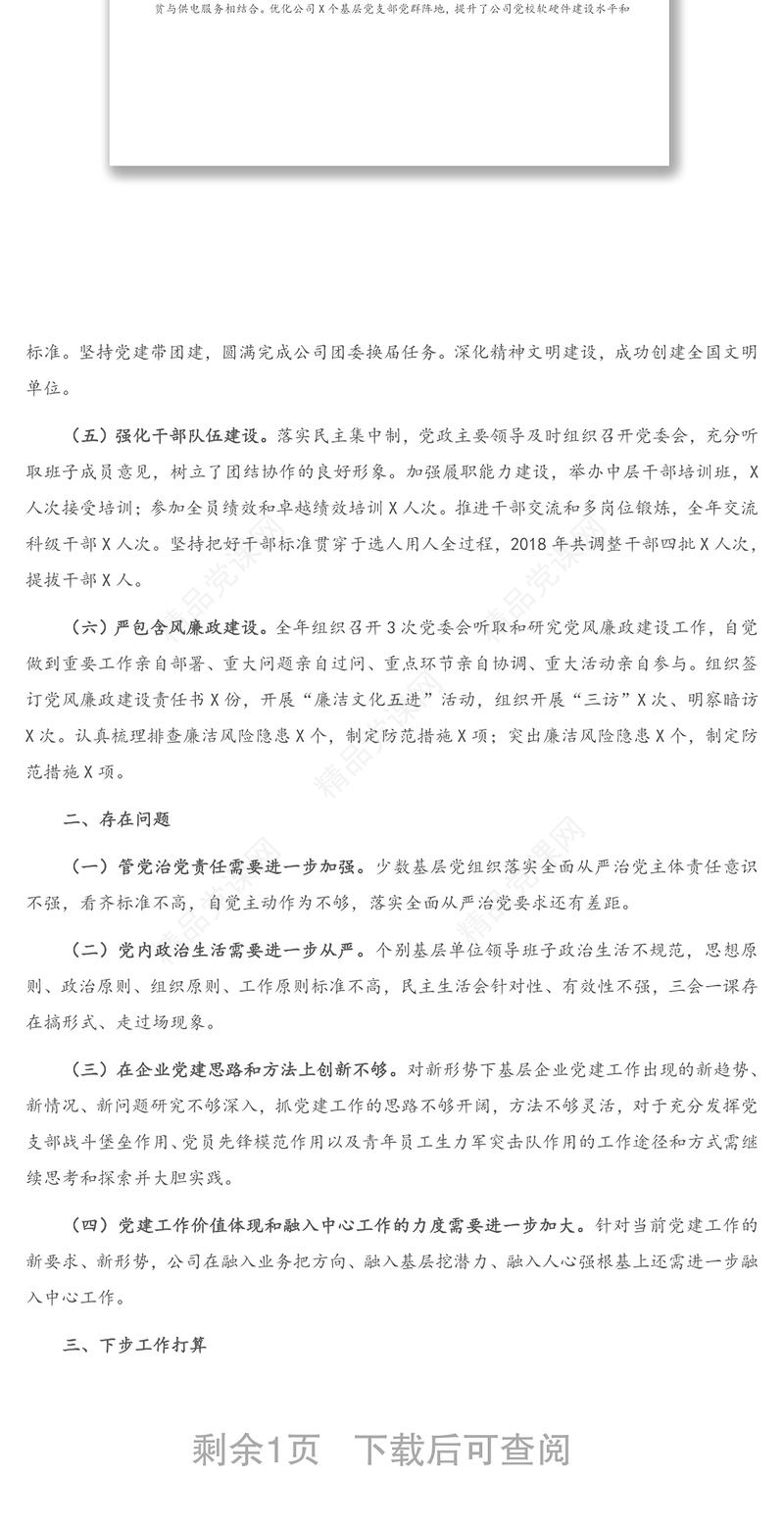 X供电公司党支部书记2020年抓基层党建工作述职报告