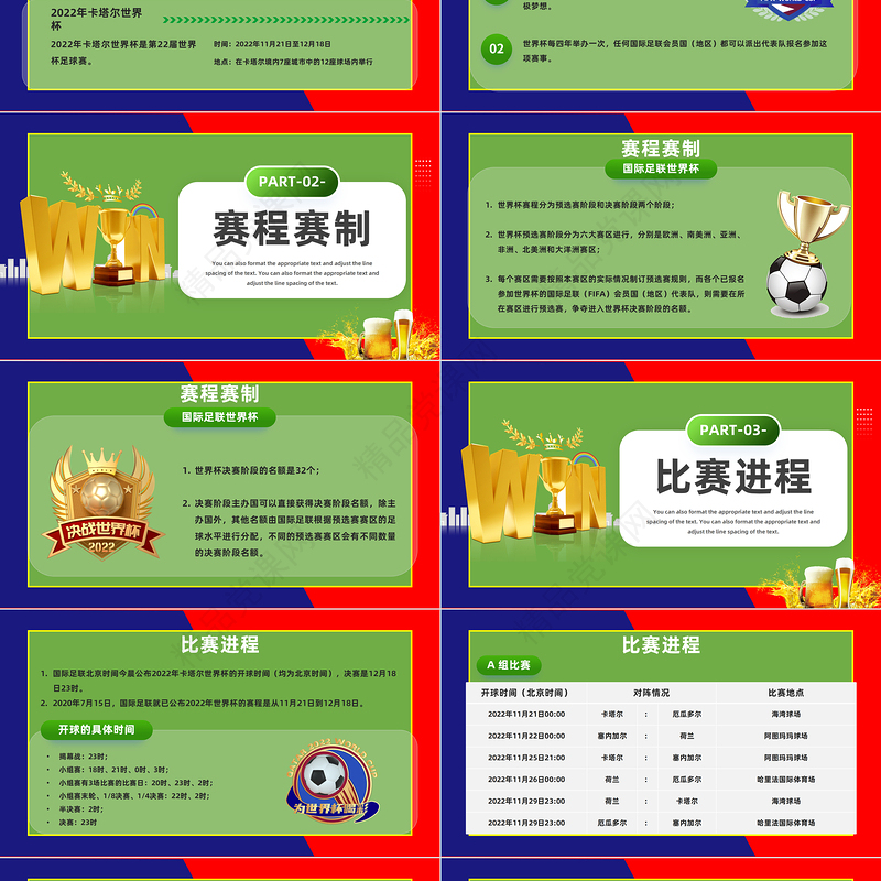 世界杯PPT绿色简约风卡塔尔世界杯比赛介绍模板课件