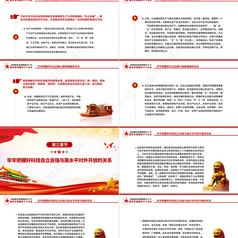 发展新质生产力要牢牢把握好六个关系PPT党政风党员干部学习教育党课课件