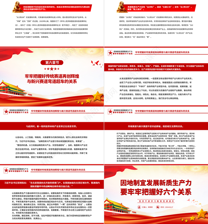 发展新质生产力要牢牢把握好六个关系PPT党政风党员干部学习教育党课课件