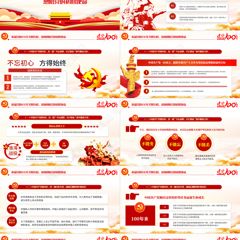 百年光辉历史牢记初心使命建党100周年七一建党节党课PPT