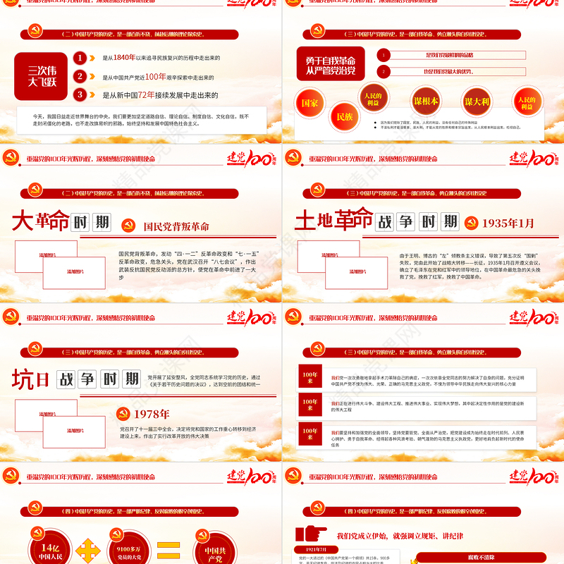 百年光辉历史牢记初心使命建党100周年七一建党节党课PPT