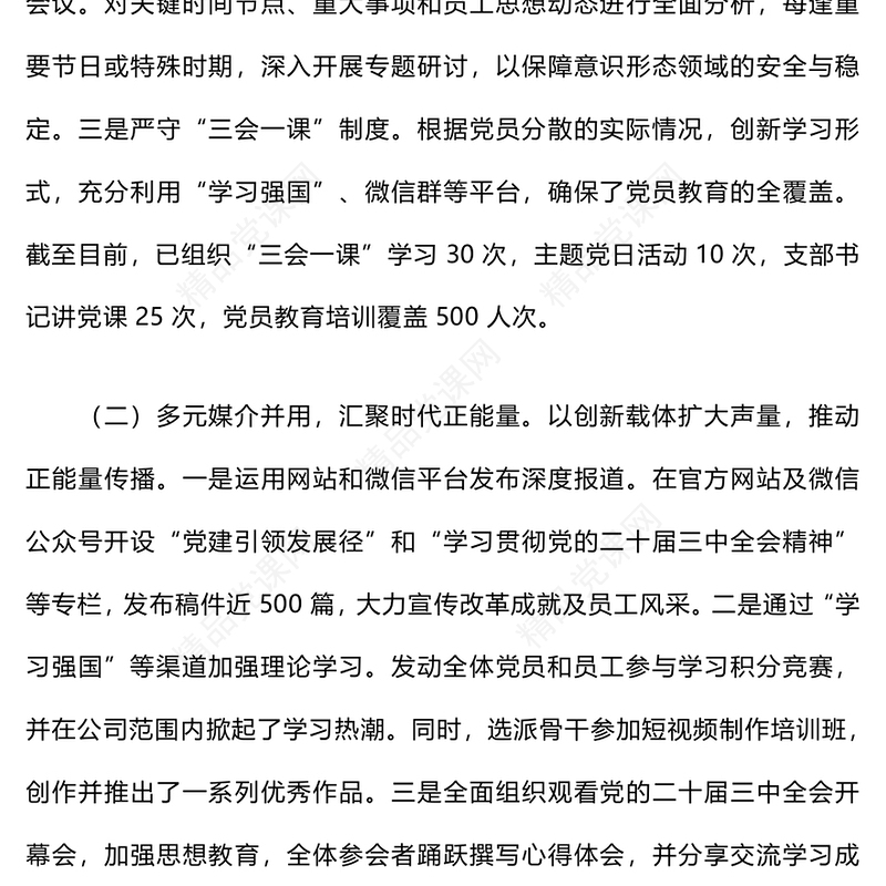 2024年意识形态工作总结模板及下步工作打算