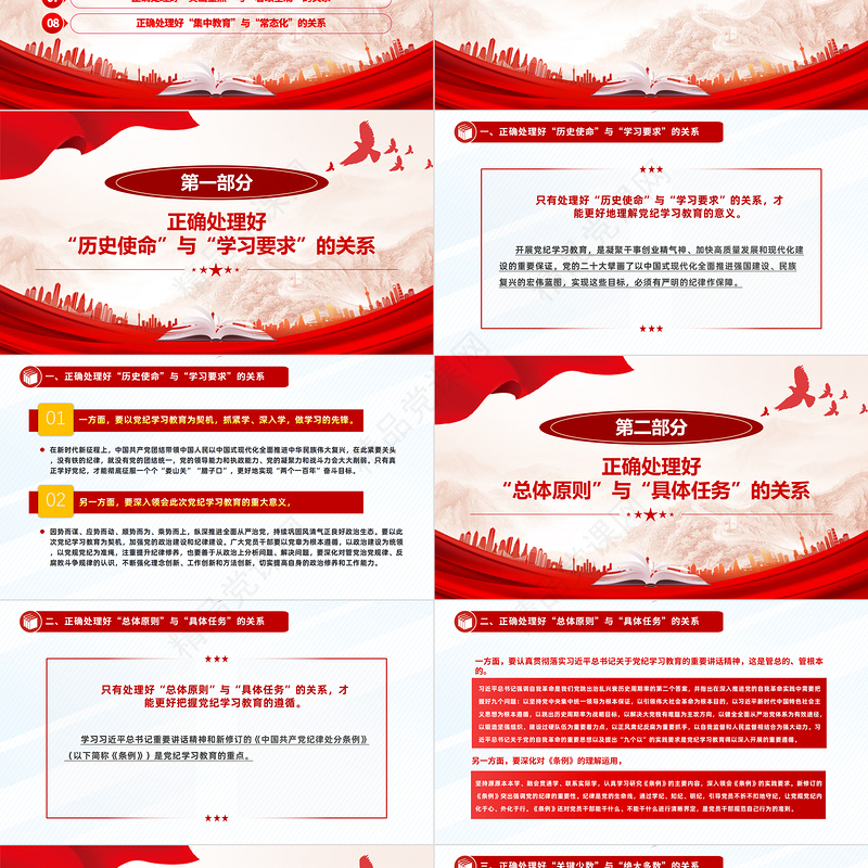 2024处理好九对关系PPT大气精美推动党纪学习教育走深走实微党课