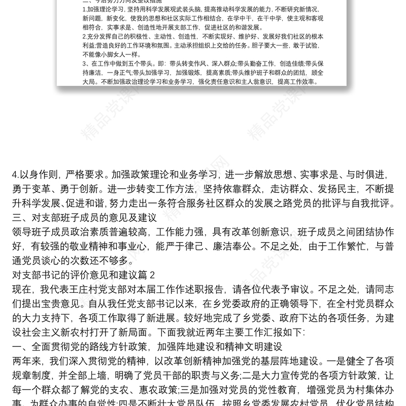 对支部书记的评价意见和建议4篇