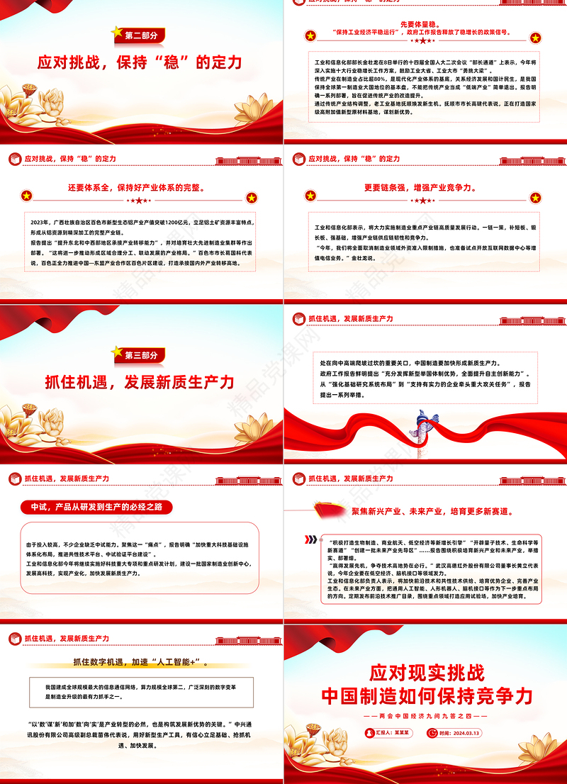 2024应对现实挑战中国制造如何保持竞争力PPT党建风两会中国经济九问九答之四主题课件