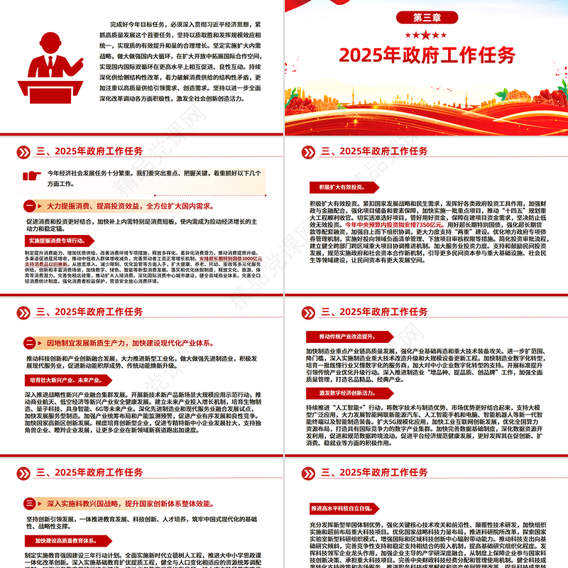 大气简洁2025政府工作报告全文PPT全国两会精神宣讲课件