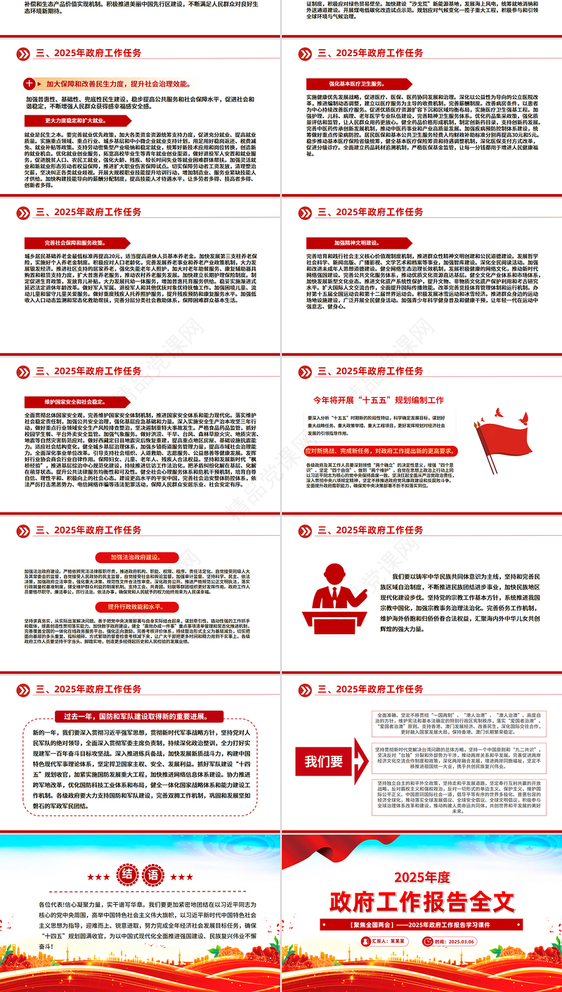 大气简洁2025政府工作报告全文PPT全国两会精神宣讲课件