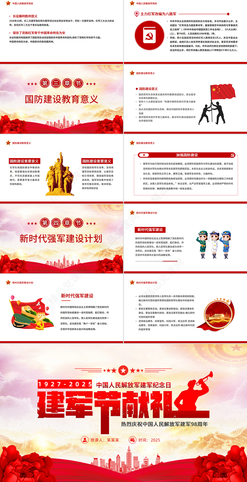 创意精美八一建军节PPT2025热烈庆祝中国人民解放军建军98周年党课下载