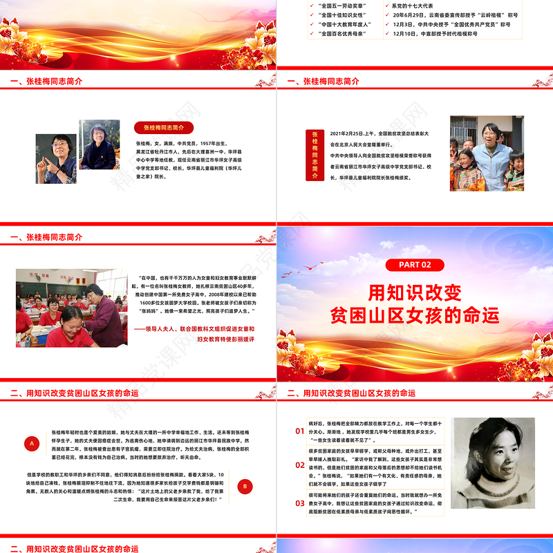 精品风学习张桂梅事迹PPT2023年学习时代楷模主题党课课件模板下载