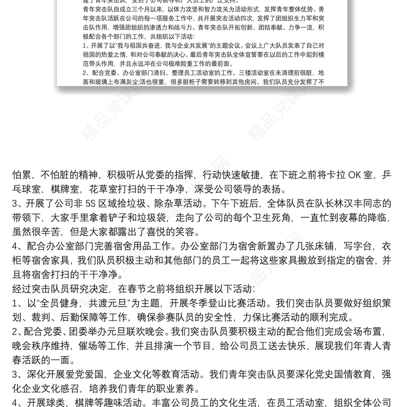 青年突击队—昂扬攻坚分队工作总结