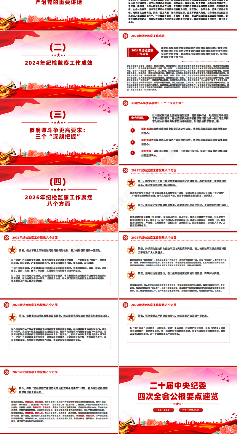 精美简洁二十届中央纪委四次全会公报要点速览PPT党课下载