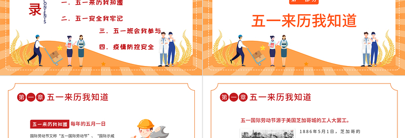 五一劳动节安全教育PPT卡通风五一劳动节安全教育主题班会课件模板