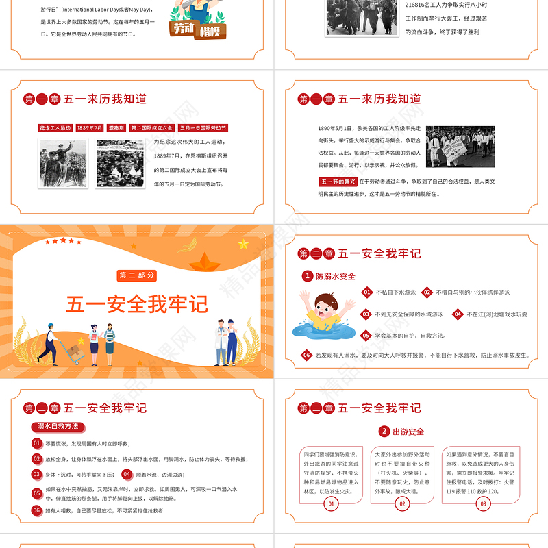 五一劳动节安全教育PPT卡通风五一劳动节安全教育主题班会课件模板