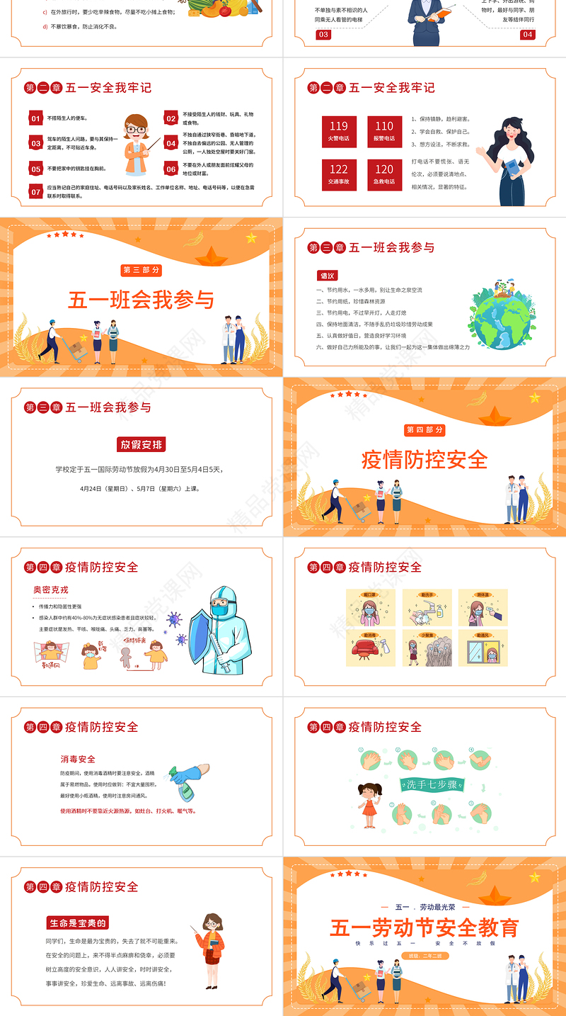 五一劳动节安全教育PPT卡通风五一劳动节安全教育主题班会课件模板