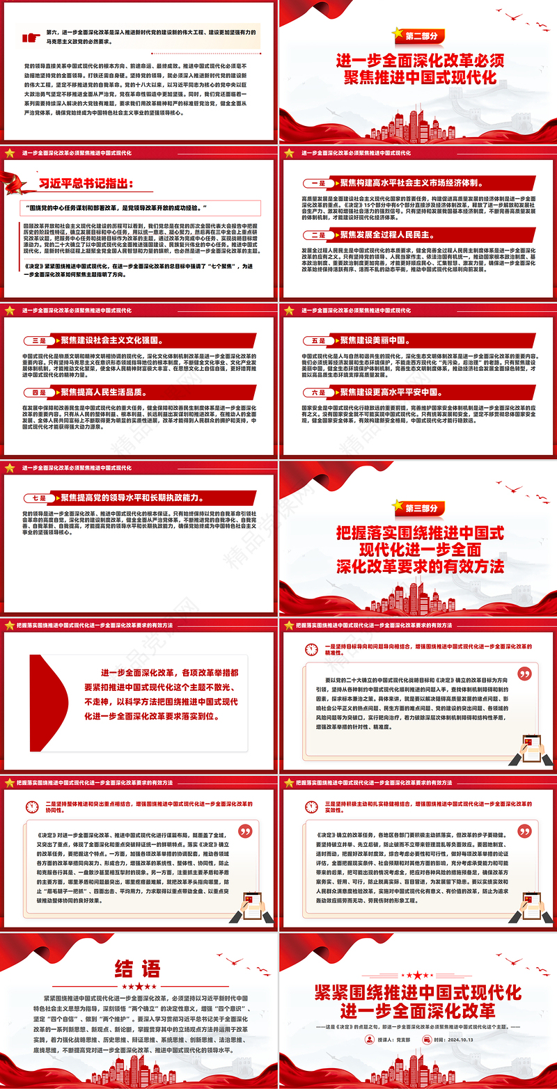 红色大气紧紧围绕推进中国式现代化进一步全面深化改革PPT课件下载