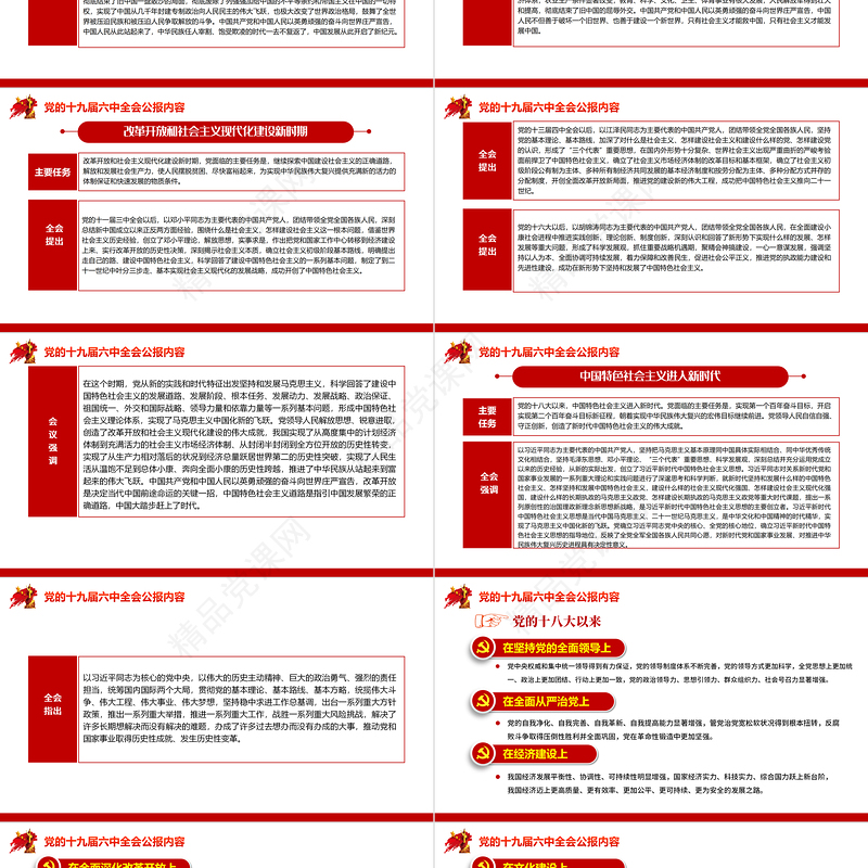十九届六中全会公报PPT党政风中国共产党第十九届中央委员会第六次全体会议公报全文内容党课
