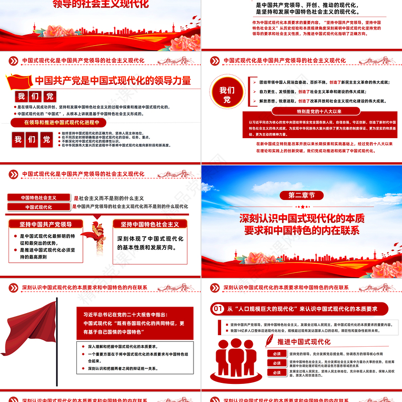 深入理解和把握中国式现代化的本质要求PPT党建风党支部学习宣传贯彻党的大会精神专题党建党课模板