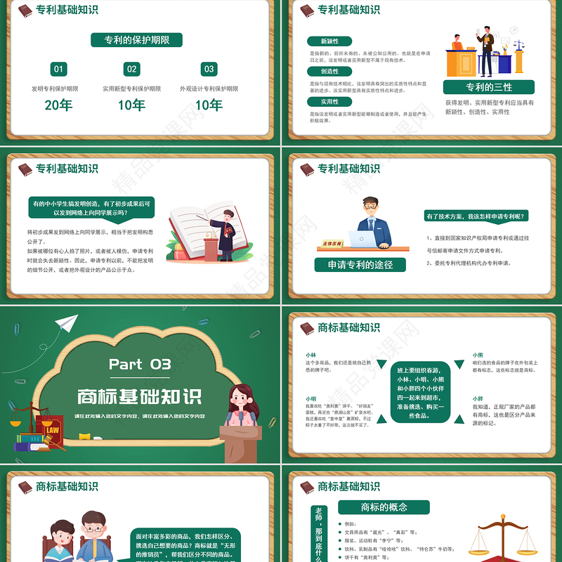 卡通手绘小学生知识产权科普介绍PPT
