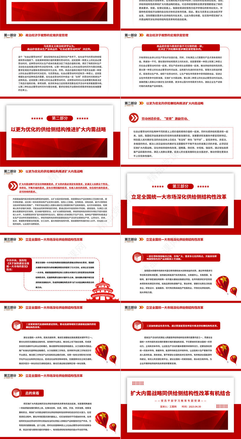 2023扩大内需战略同供给侧结构性改革有机结合PPT大气精美风党员干部学习教育专题党课课件