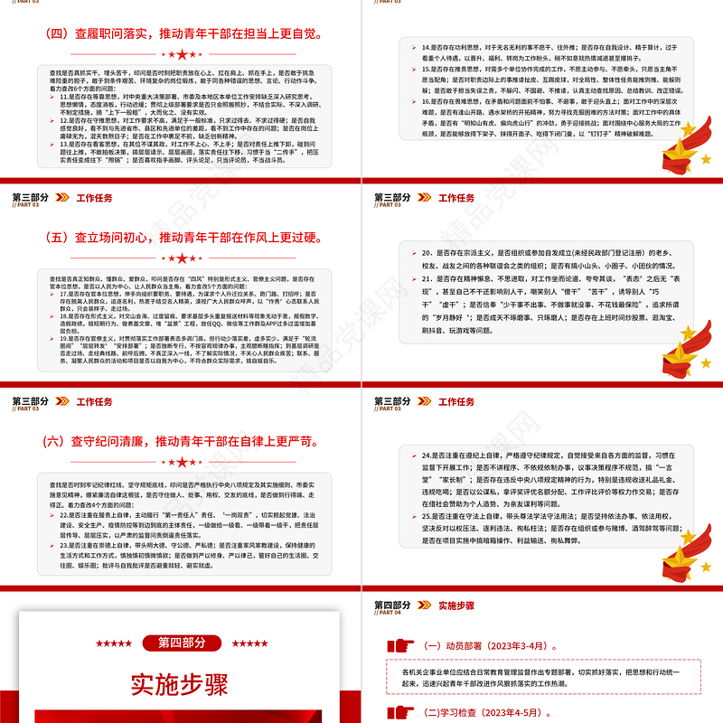 2024简洁精美青年干部“六查六问”教育活动深化“青春倡廉”行动工作方案党课PPT课件