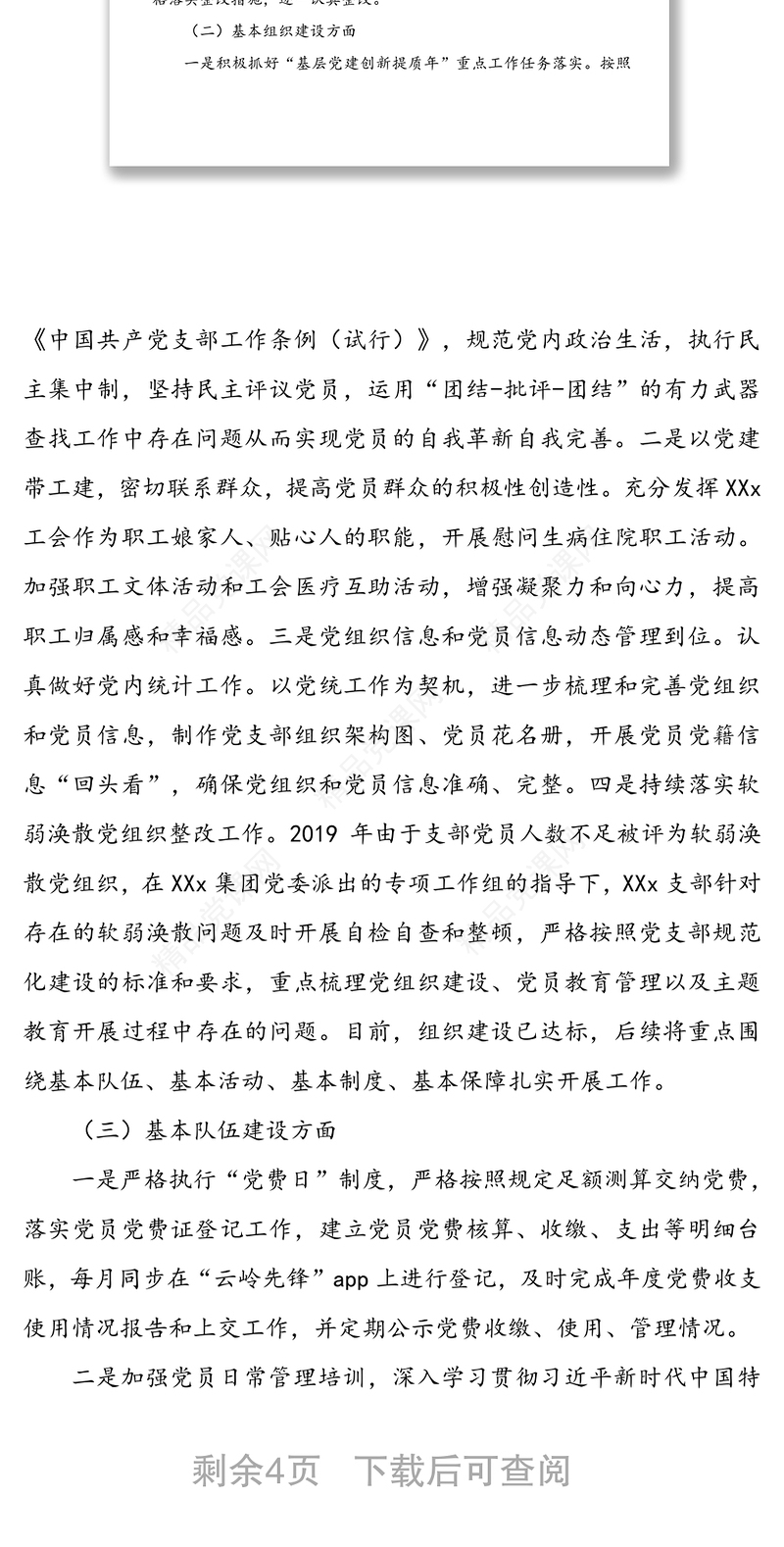 XX党支部委员会党建工作总结