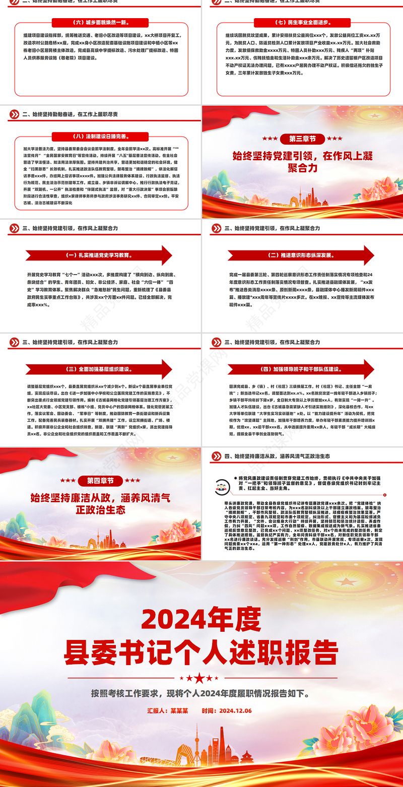 基层党建工作汇报PPT2024年度县委书记个人述职报告模板范本
