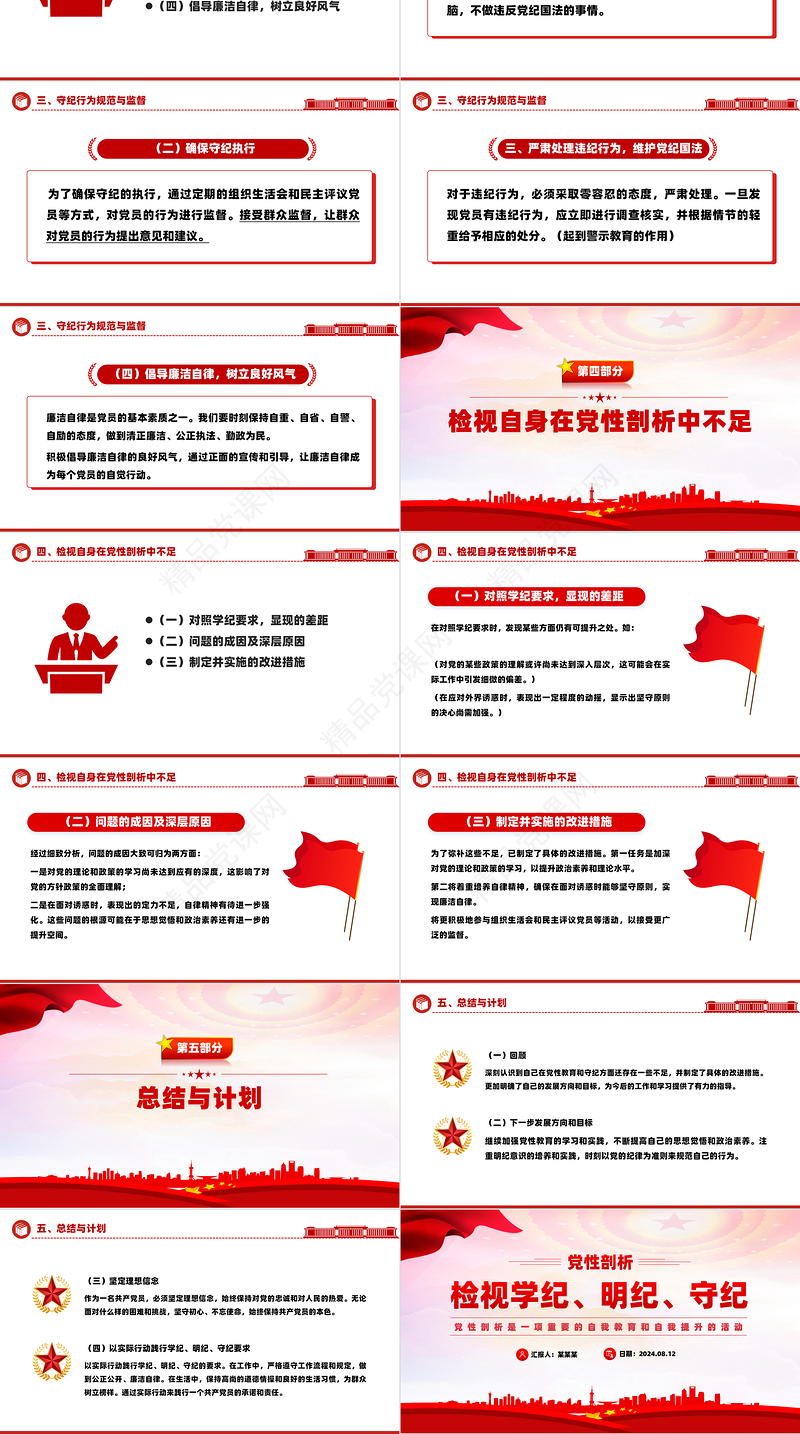 2024检视学纪明纪守纪PPT红色精美剖析之检党课课件