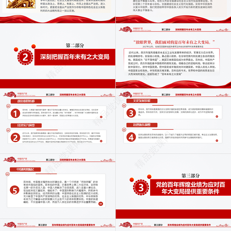 2021百年辉煌与百年未有之大变局PPT党政部门2021年党史学习教育专题党课PPT模板