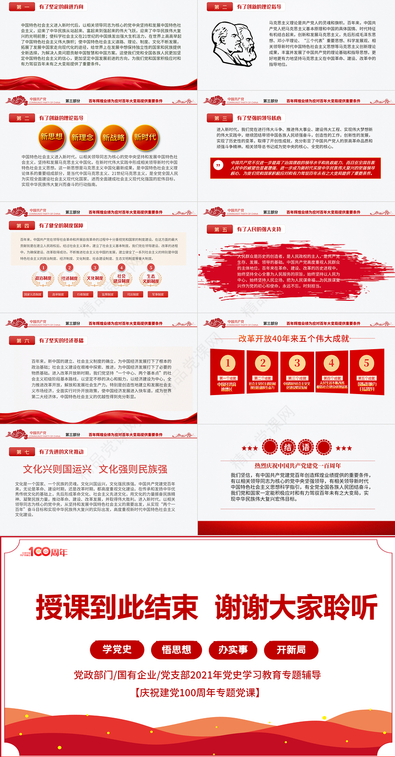2021百年辉煌与百年未有之大变局PPT党政部门2021年党史学习教育专题党课PPT模板