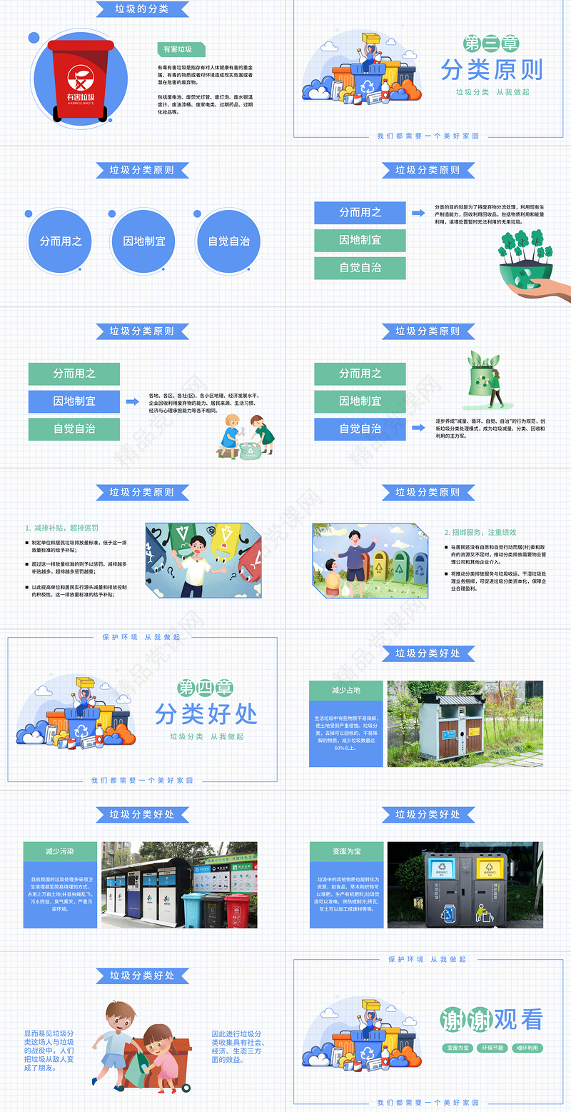 年节约小清新可爱风垃圾分类PPT模板