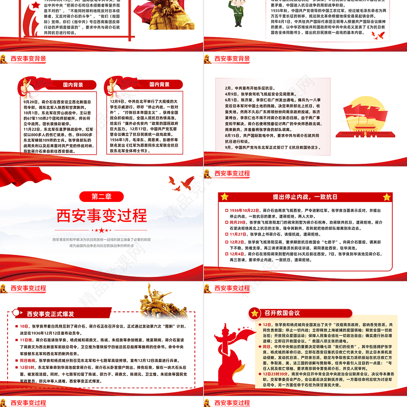纪念西安事变PPT党政党建风西安事变历史转折党政学习课件模板