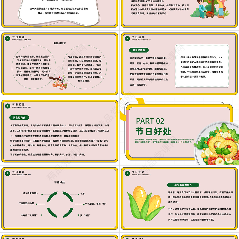 2022国际素食日PPT精美卡通轻食主义健康生活国际素食日主题班会模板课件